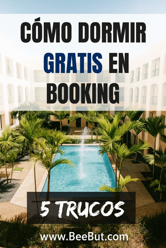 Vista aérea de hotel con piscina y palmeras - consejos para dormir gratis en Booking